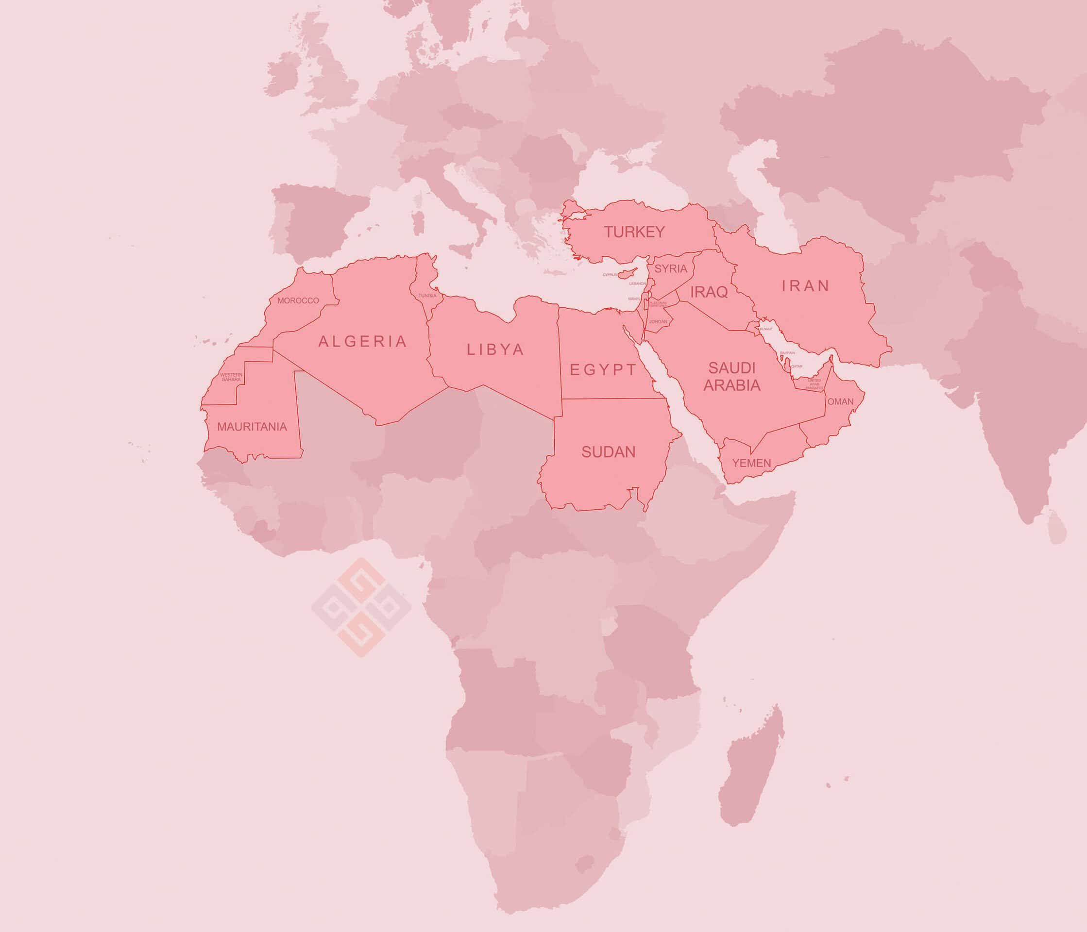 Map of the 22 MENA nations Go Middle East serves
